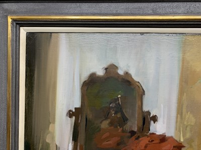 Lot 583 - AT THE DRESSING TABLE, A LARGE OIL BY NORMAN KIRKHAM