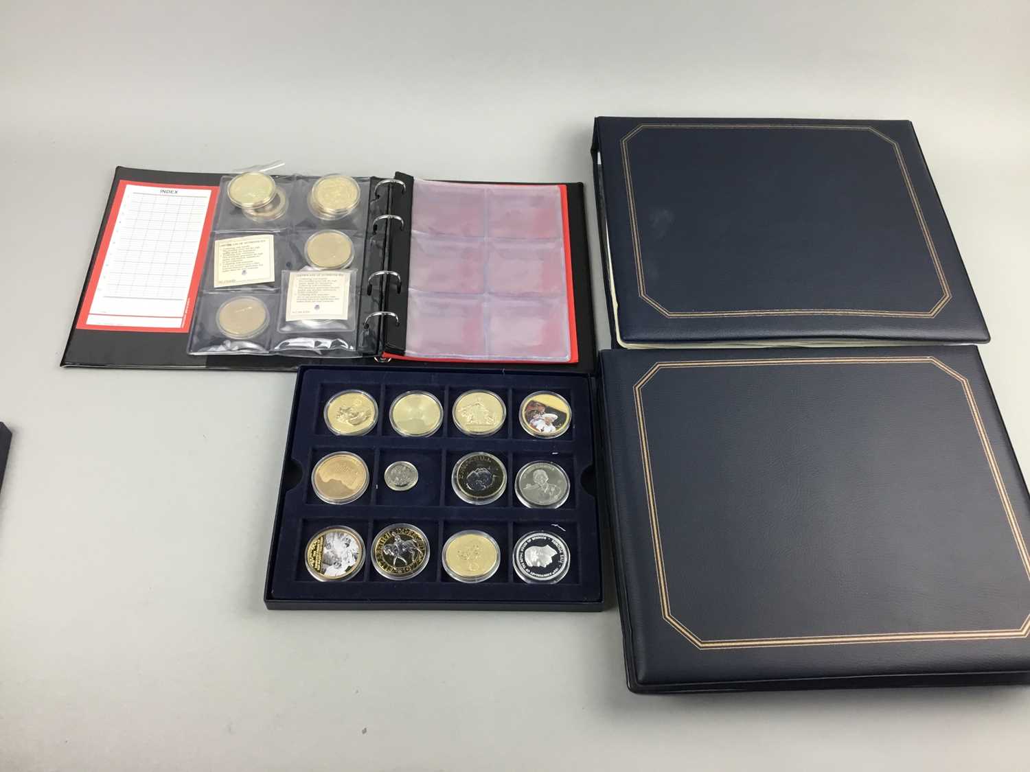 Lot 75 - A TWO ALBUMS OF FIRST DAY COVERS AND COINS