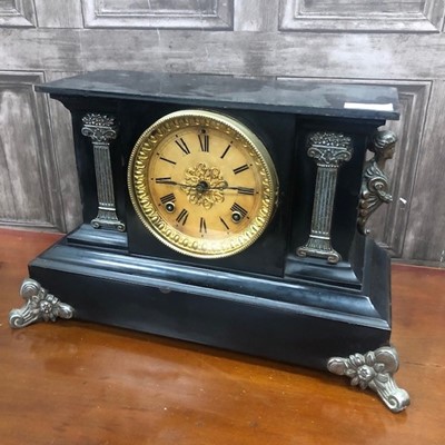 Lot 271 - A LATE 19TH CENTURY SIMULATED SLATE MANTEL CLOCK