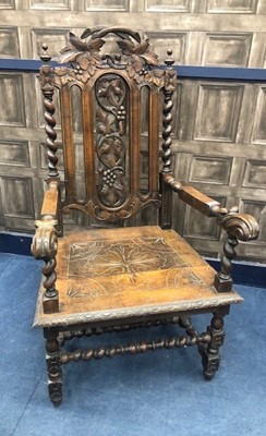 Lot 276 - A LATE 19TH CENTURY CARVED OAK ARMCHAIR