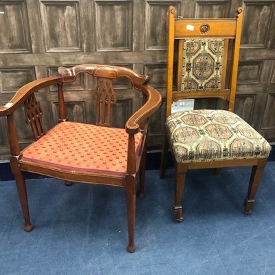 Lot 268 - AN EARLY 20TH CENTURY INLAID MAHOGANY TUB CHAIR AND THREE OTHER CHAIRS