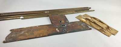 Lot 94 - A TWO EARLY 20TH CENTURY BRASS DOOR FINGERPLATES AND TWO BRASS DOOR HANDLES