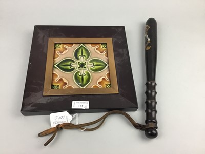 Lot 101 - A VINTAGE POLICE TRUNCHEON AND A CERAMIC TILE