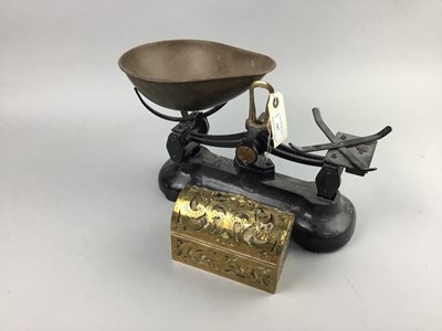 Lot 107 - A LOT OF TWO 19TH CENTURY BRASS SPICE GRINDERS AND OTHER ITEMS