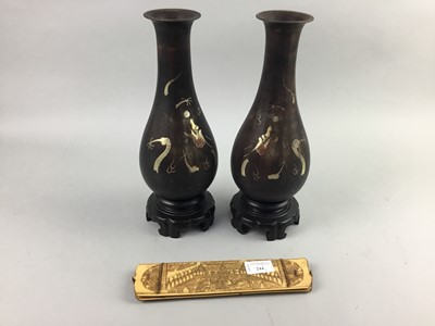 Lot 244 - A PAIR OF JAPANESE LACQUERED VASES, ALONG WITH A PRAYER CARD