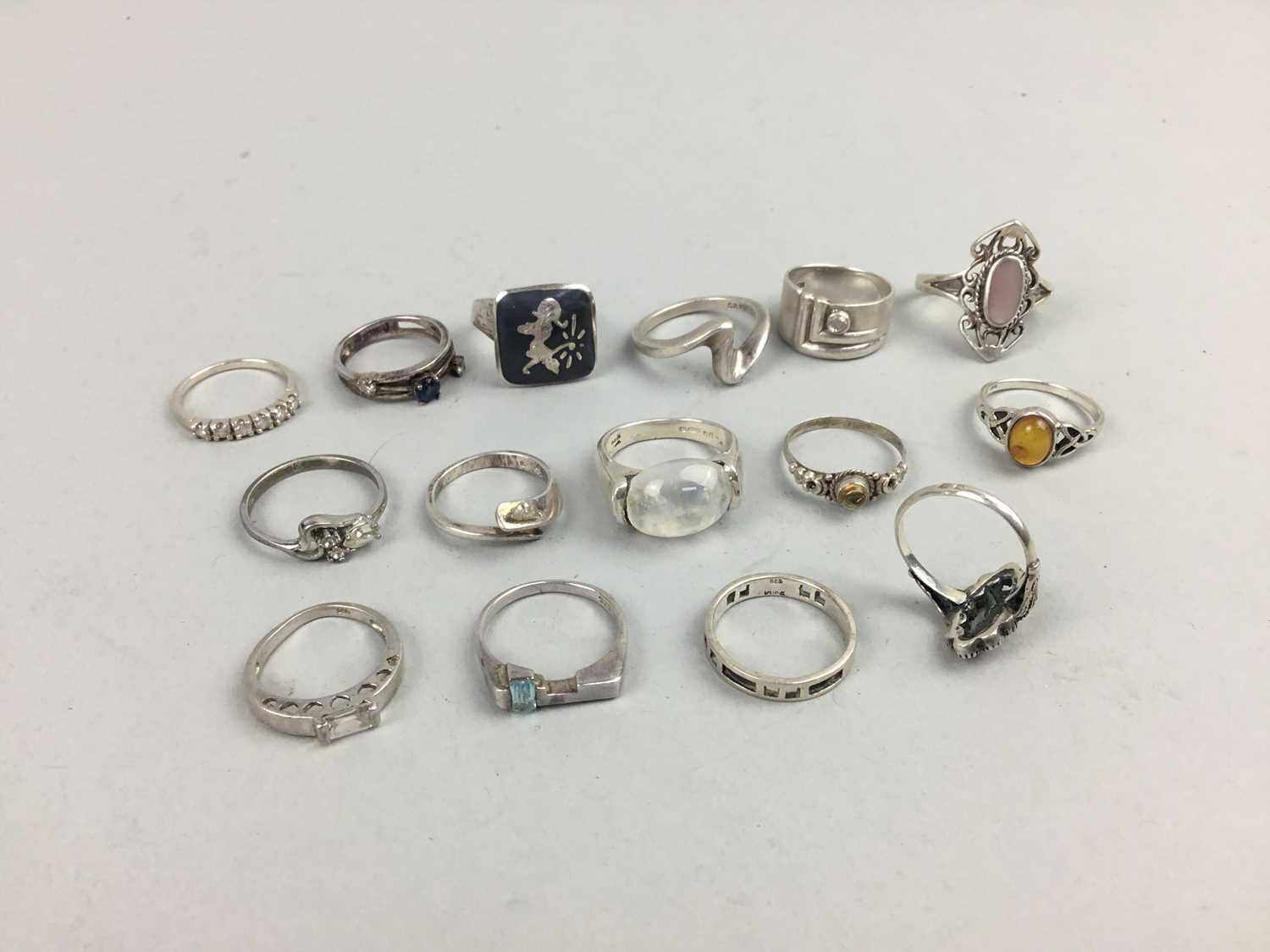 Lot 12 - A COLLECTION OF SILVER AND STONE SET RINGS