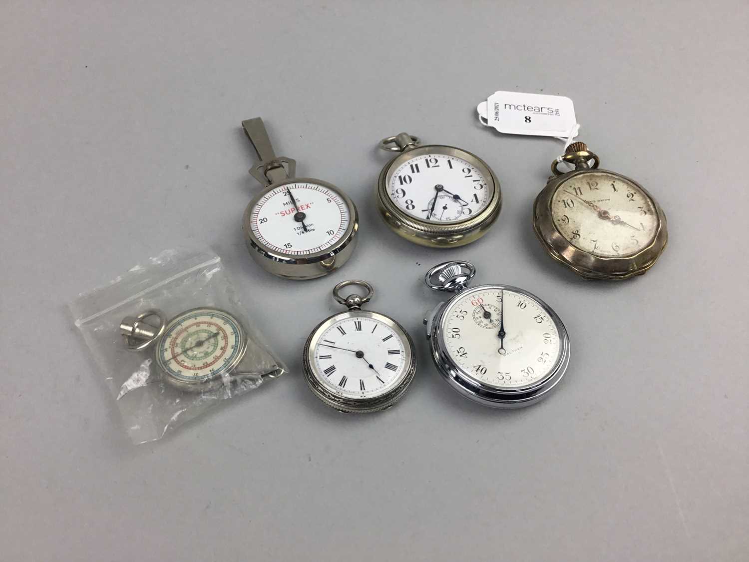 Lot 8 - A SILVER FOB WATCH AND OTHERS