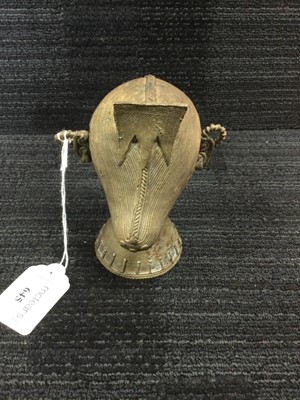 Lot 645 - AN AFRICAN GILDED METAL FEMALE HEAD
