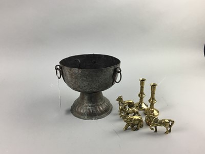 Lot 99 - A VICTORIAN CIRCULAR POT STAND, BRASS AND OTHER ITEMS
