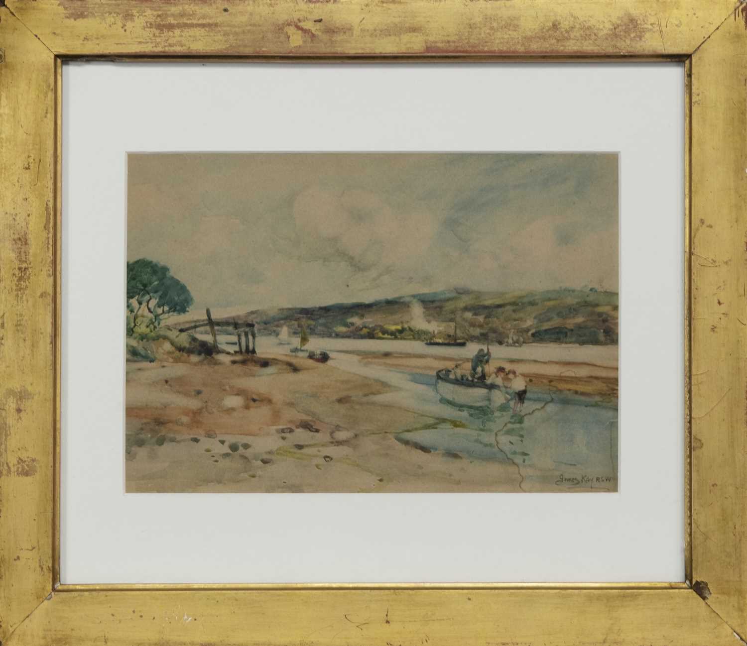 Lot 91 - FISHING ON THE CLYDE, A WATERCOLOUR BY JAMES KAY