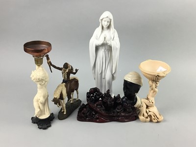 Lot 301 - A CHINESE HARDWOOD CARVED FIGURE GROUP AND OTHER FIGURES