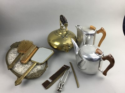 Lot 327 - A PICQUOT WARE TEA AND COFFEE POT, ALONG WITH OTHER ITEMS