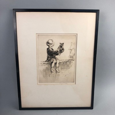 Lot 402 - AN ETCHING AND THREE FRAMED PICTURES