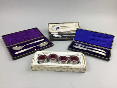 Lot 374 - A PAIR OF SILVER PLATED FISH DIVIDERS AND OTHER CUTLERY