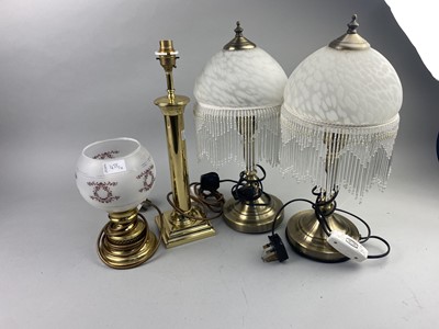 Lot 458 - A PAIR OF BRASS TABLE LAMPS AND TWO OTHER TABLE LAMPS