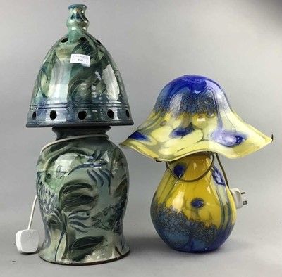 Lot 468 - A GLASS MUSHROOM SHAPED TABLE LAMP AND ANOTHER TABLE LAMP