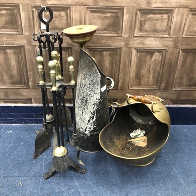 Lot 467 - A BRASS HELMET SHAPED COAL SCUTTLE AND OTHER BRASS WARE