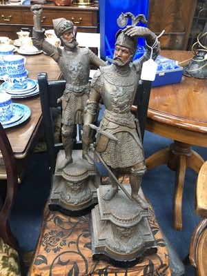 Lot 389 - A PAIR OF LATE 19TH CENTYRY CONTINENTAL SPELTER FIGURES OF KNIGHTS