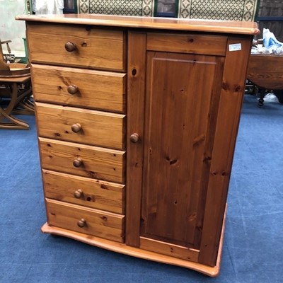 Lot 317 - A PINE CHEST OF DRAWERS, CUPBOARD AND MAHOGANY BLANKET CHEST