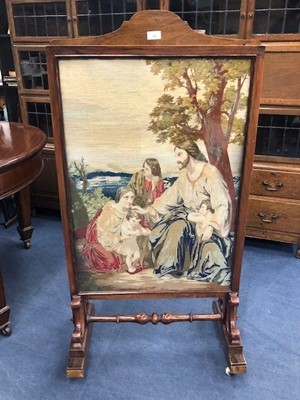 Lot 479 - A WALNUT FRAMED FIRE SCREEN