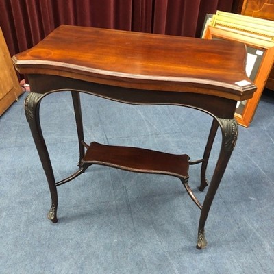 Lot 480 - A MAHOGANY TWO TIER CARD TABLE