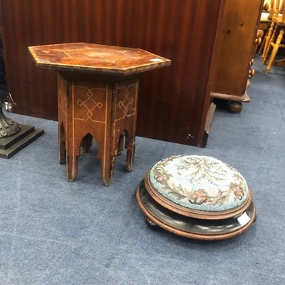 Lot 455 - A VICTORIAN FOOTSTOOL AND TABLE