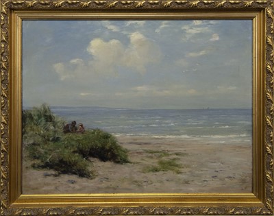 Lot 185 - TWO FIGURES IN THE BEACH GRASS, AN OIL BY JOSEPH HENDERSON