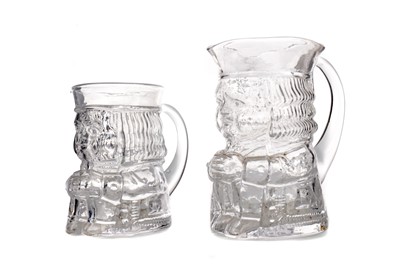 Lot 215A - A PAIR OF LATE VICTORIAN GRADUATED GLASS CHARACTER JUGS