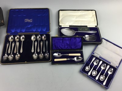 Lot 523 - A LOT OF SILVER PLATED CUTLERY IN FITTED CASES