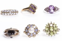 Lot 117 - TWO NINE CARAT GOLD GEM SET RINGS along with...