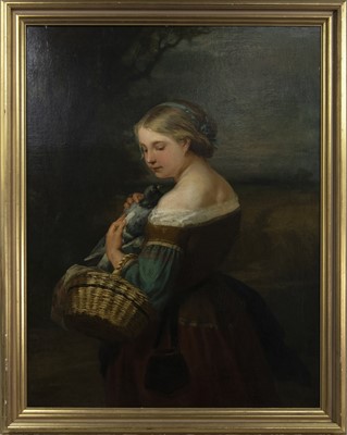 Lot 86 - PORTRAIT OF A PEASANT GIRL WITH A PIGEON, AN OIL BY CARL WAGNER