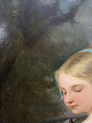 Lot 86 - PORTRAIT OF A PEASANT GIRL WITH A PIGEON, AN OIL BY CARL WAGNER