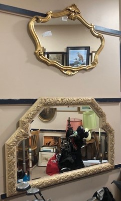 Lot 493 - A DECORATIVE OVERMANTEL MIRROR AND ANOTHER