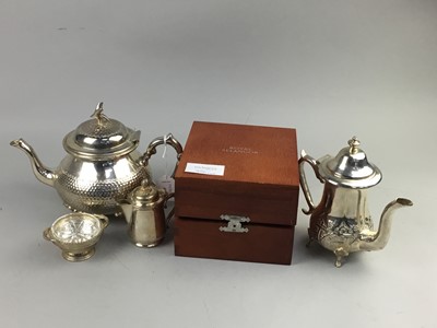 Lot 496 - A LOT OF SILVER PLATED ITEMS INCLUDING TEA POTS