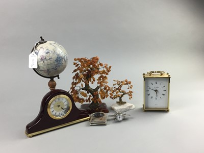 Lot 500A - A MINIATURE TABLE GLOBE, AN INFINTE MANTEL CLOCK AND OTHER ITEMS