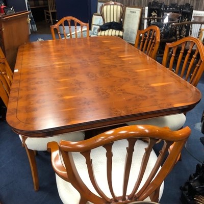 Lot 499 - A YEW WOOD DINING ROOM SUITE