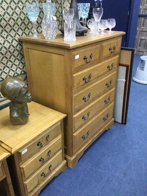 Lot 510 - A MODERN OAK CHEST OF SIX DRAWERS, ANOTHER CHEST AND TWO BEDSIDE CHESTS