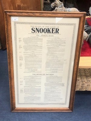 Lot 547 - THE RULES OF THE GAME OF SNOOKER, FRAMED