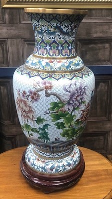 Lot 506 - A CHINESE CLOISONNE ENAMEL VASE ON STAND