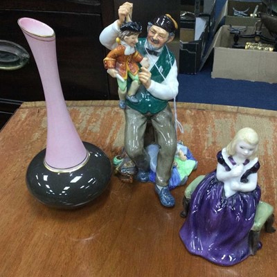 Lot 2 - A ROYAL DOULTON FIGURE OF THE PUPPETMAKER, ANOTHER FIGURE AND A VASE