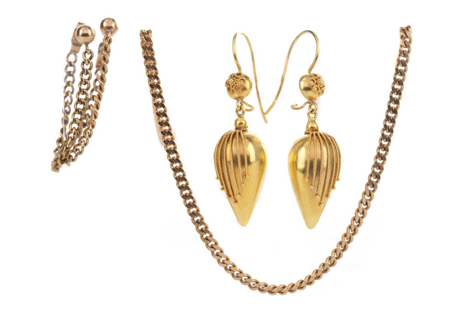 Lot 345 - TWO PAIRS OF EARRINGS AND A GOLD CHAIN