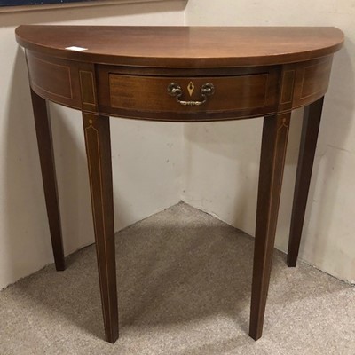 Lot 561 - AN INLAID MAHOGANY DEMI LUNE SIDE TABLE