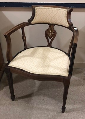 Lot 554 - AN EDWARDIAN INLAID MAHOGANY ARMCHAIR