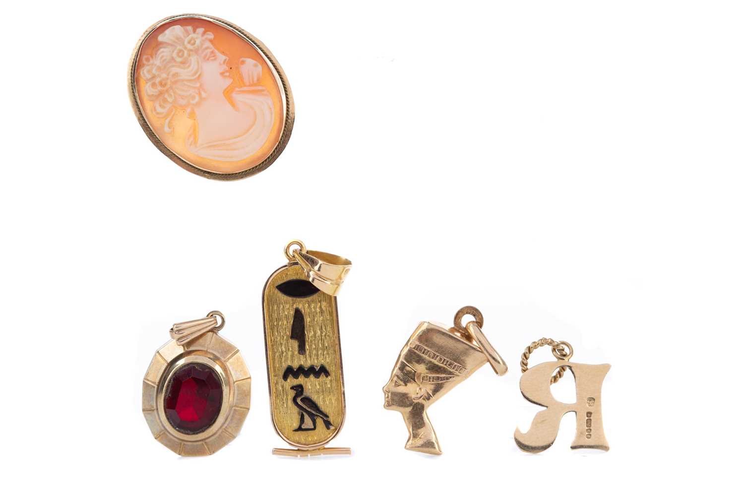 Lot 393 - A COLLECTION OF PENDANTS AND A GOLD CASED WATCH