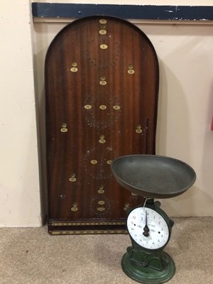 Lot 579 - A VINTAGE NO 50 SALTER'S SCALE AND A BAGATELLE BOARD