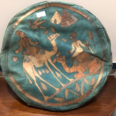 Lot 581 - A CIRCULAR HASSOCK AND A GEOGRAPHICAL SCROLL