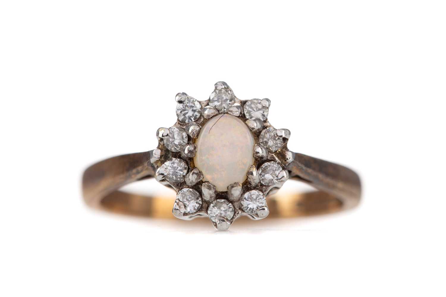 Lot 414 - AN OPAL AND DIAMOND CLUSTER RING
