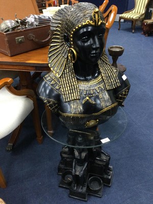 Lot 588 - A CIRCULAR TABLE, AN EGYPTIAN BUST AND ANOTHER FIGURE