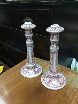 Lot 590 - A PAIR OF MODERN CANDLESTICKS, PLATES AND FIGURES