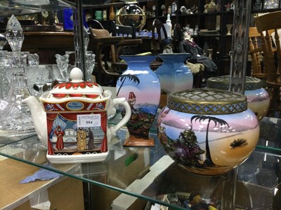 Lot 594 - A SADLER TEA POT, BURSLEM CHARACTER JUG, BLUE AND WHITE CERAMICS AND OTHERS